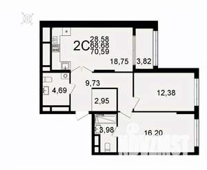 2-к квартира, вторичка, 71м2, 24/26 этаж