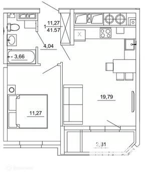 1-к квартира, вторичка, 42м2, 1/26 этаж