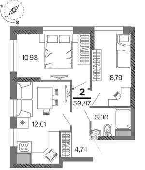 2-к квартира, вторичка, 39м2, 22/25 этаж
