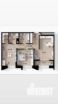 2-к квартира, вторичка, 72м2, 9/19 этаж