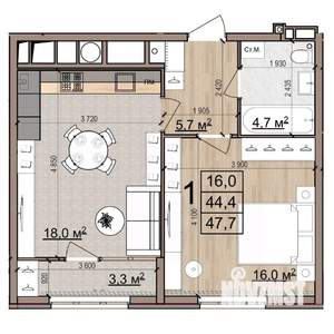1-к квартира, вторичка, 48м2, 21/25 этаж