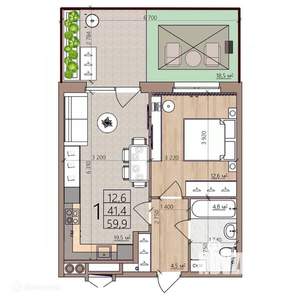 1-к квартира, вторичка, 60м2, 1/9 этаж