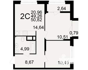 2-к квартира, вторичка, 49м2, 5/25 этаж
