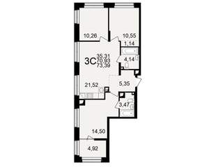 3-к квартира, вторичка, 71м2, 7/25 этаж