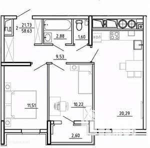 2-к квартира, вторичка, 59м2, 9/26 этаж