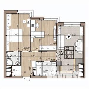 2-к квартира, вторичка, 61м2, 19/25 этаж