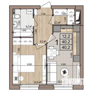 1-к квартира, строящийся дом, 40м2, 2/25 этаж