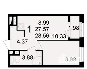 1-к квартира, вторичка, 28м2, 13/23 этаж