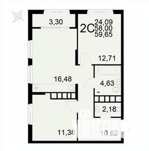 2-к квартира, вторичка, 60м2, 7/22 этаж