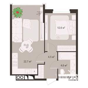 1-к квартира, строящийся дом, 44м2, 4/8 этаж
