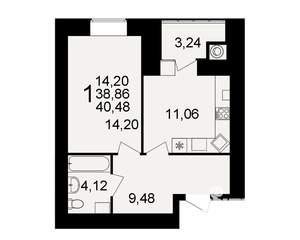 1-к квартира, вторичка, 39м2, 5/15 этаж
