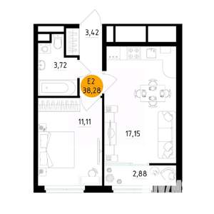 1-к квартира, вторичка, 38м2, 25/25 этаж