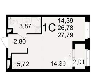 1-к квартира, вторичка, 27м2, 12/23 этаж