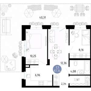 2-к квартира, вторичка, 87м2, 1/14 этаж