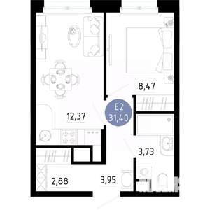 1-к квартира, вторичка, 31м2, 6/14 этаж