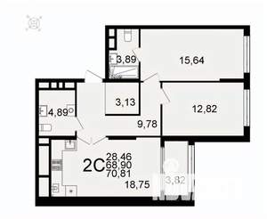 2-к квартира, вторичка, 71м2, 24/26 этаж