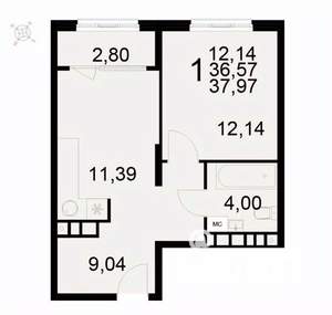 1-к квартира, вторичка, 38м2, 8/22 этаж