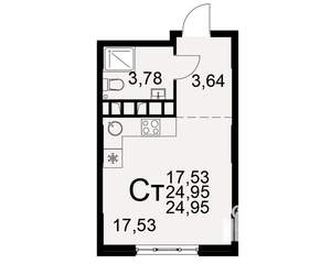 1-к квартира, вторичка, 25м2, 2/22 этаж