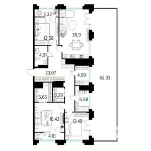 3-к квартира, вторичка, 182м2, 13/19 этаж