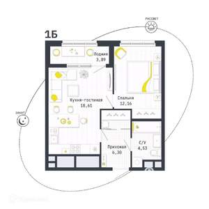 1-к квартира, вторичка, 44м2, 18/26 этаж