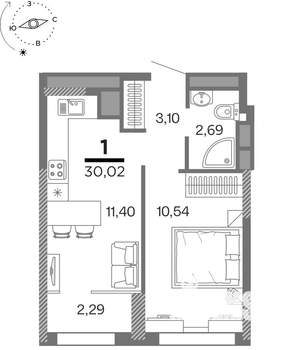 1-к квартира, вторичка, 30м2, 6/25 этаж