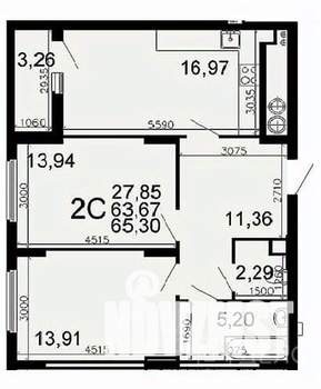 2-к квартира, вторичка, 64м2, 2/23 этаж