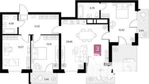 3-к квартира, вторичка, 97м2, 9/9 этаж