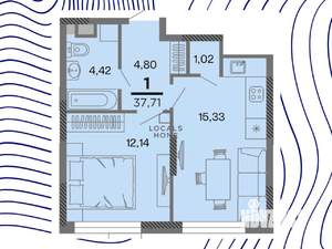 1-к квартира, вторичка, 38м2, 14/22 этаж