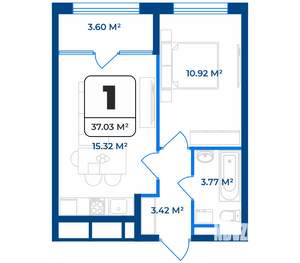 1-к квартира, строящийся дом, 37м2, 9/9 этаж