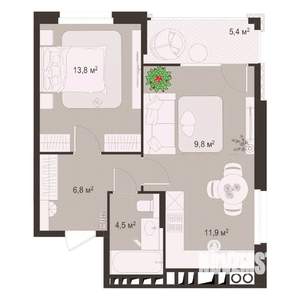 2-к квартира, строящийся дом, 52м2, 7/8 этаж
