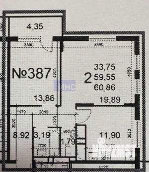2-к квартира, вторичка, 60м2, 17/25 этаж
