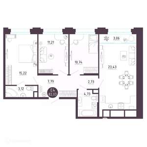 3-к квартира, вторичка, 82м2, 8/19 этаж