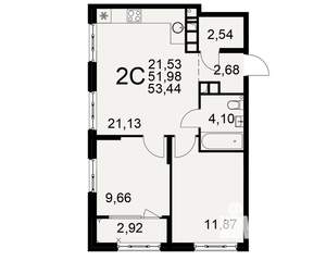 2-к квартира, вторичка, 52м2, 13/22 этаж