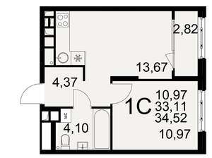 1-к квартира, вторичка, 35м2, 12/22 этаж