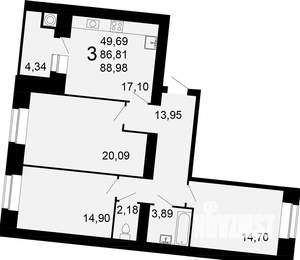 3-к квартира, вторичка, 90м2, 16/16 этаж