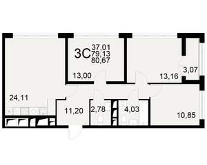 3-к квартира, вторичка, 79м2, 14/25 этаж