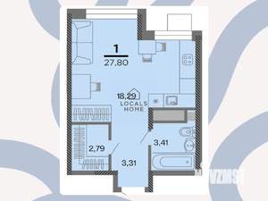 1-к квартира, вторичка, 28м2, 6/22 этаж