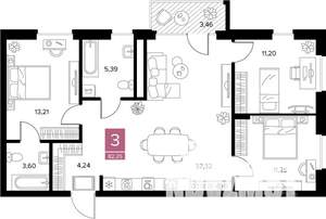 3-к квартира, вторичка, 82м2, 6/9 этаж