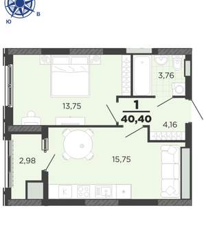 1-к квартира, вторичка, 39м2, 12/25 этаж