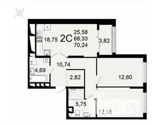2-к квартира, вторичка, 70м2, 16/26 этаж