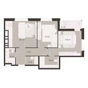 2-к квартира, строящийся дом, 71м2, 4/8 этаж