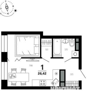 1-к квартира, вторичка, 26м2, 6/21 этаж