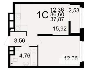 1-к квартира, вторичка, 37м2, 21/25 этаж