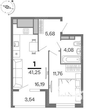 1-к квартира, строящийся дом, 41м2, 11/15 этаж