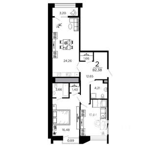 2-к квартира, вторичка, 82м2, 11/19 этаж
