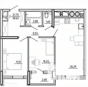 2-к квартира, вторичка, 59м2, 18/26 этаж