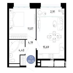 1-к квартира, вторичка, 38м2, 13/20 этаж