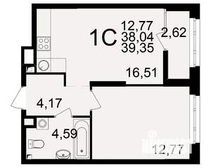 1-к квартира, вторичка, 38м2, 9/25 этаж