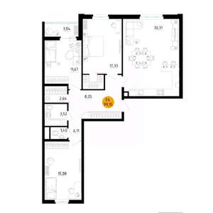 3-к квартира, вторичка, 99м2, 12/25 этаж