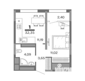 1-к квартира, вторичка, 32м2, 9/25 этаж